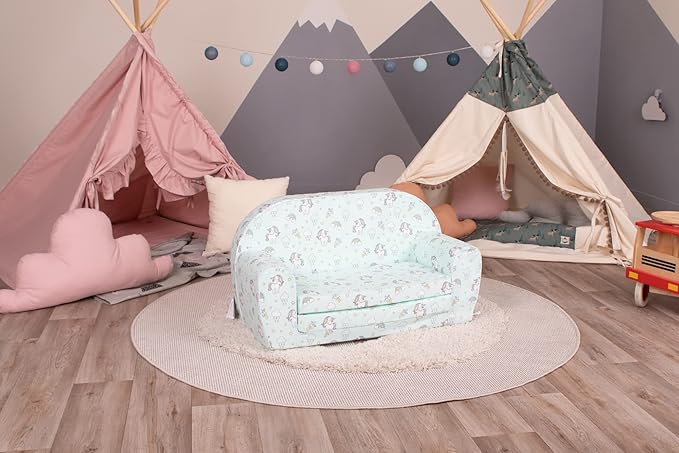 Delsit Kids Couch for Toddlers - 2 in 1 Convertible Foam Sofa to Lounger, Comfy Flip Out Lounge Chair for Children, Made in Europe