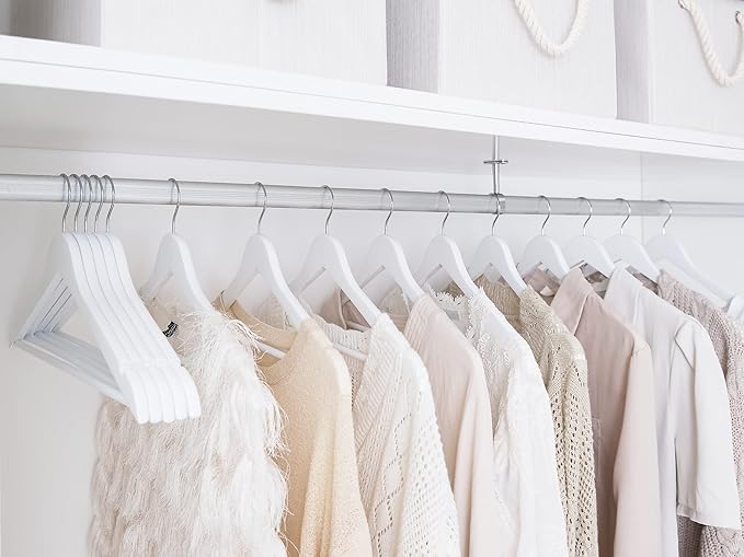 StorageWorks White Wooden Hangers, 30 Pack Wood Hanger for Closet, Coat Hangers for Coats, Shirts, Pants, Bridesmaid Suits, Wedding Dress