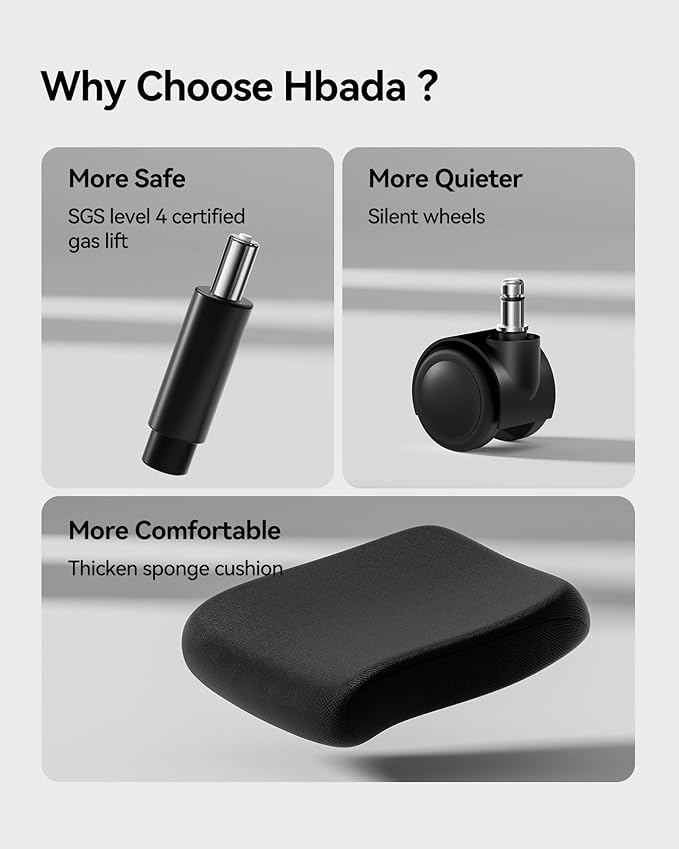 Hbada P1 Ergonomic Office Chair, Desk Chair with Adjustable Lumbar Support, Home Office Desk Chair with 2D Headrest, Flip-up Armrest, Swivel Computer Chair, Black