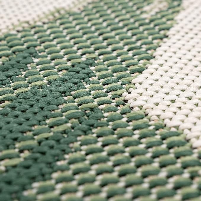 Tropical Outdoor Rug Palm Tree & Jungle Design Flatweave in Green Beige, Size: 3'11" x 5'7"