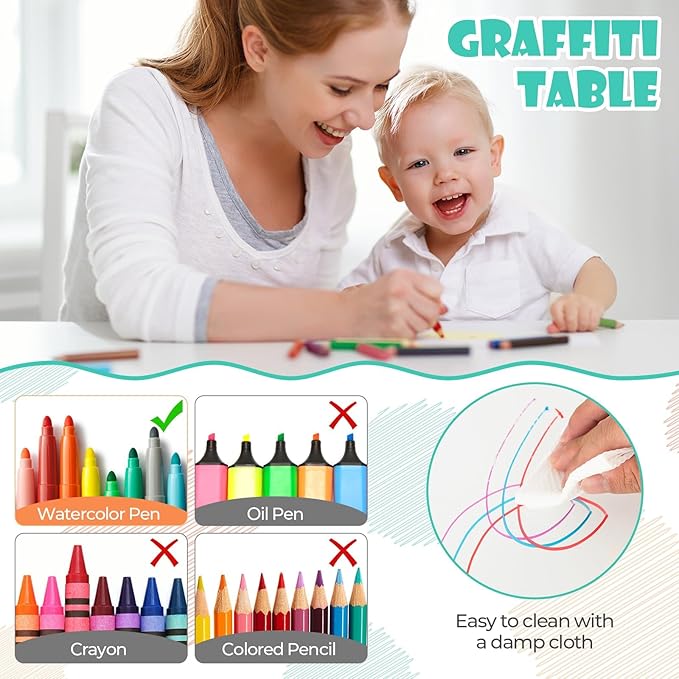 HONEY JOY Kids Table and Chair Set, Height Adjustable Children Activity Table and 4 Chairs Set w/Erasable Graffiti Desktop, Toddler Table and Chair Set for Daycare, Classroom, Home (Green)