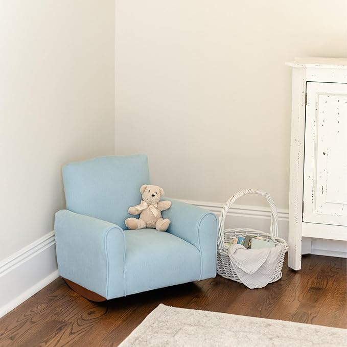 Kid Rocking Chair for Toddlers, Child Chair for Little Kids, Upholstered Toddler Armchair for Children, Comfy and Cute Little Kid Chairs (Rockers, Light Blue)