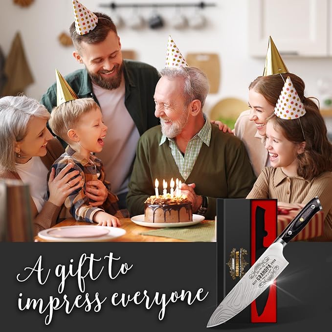 Best Grandpa Ever Gifts for Men Grandpa, Christmas for Grandpa Papa Gifts, 8 Inch German Professional Chef Knife, Men Grandpa Birthday Presents, Kicthen Cooking Knife Gift Set