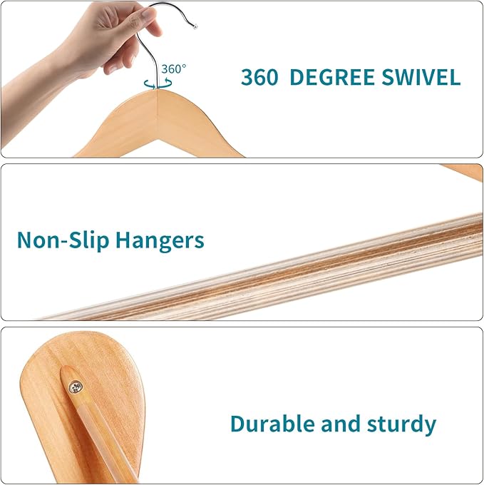 Solid Wood Suit Hangers, 10 Pack, Coat Hangers with Non Slip Trouser Bar, 360° Swivel Hook, Heavy Duty Wide Hangers for Suit, Coat, Jacket, Trousers, Pants,17.3" W x 9" H, Dark Walnut AWY0410N