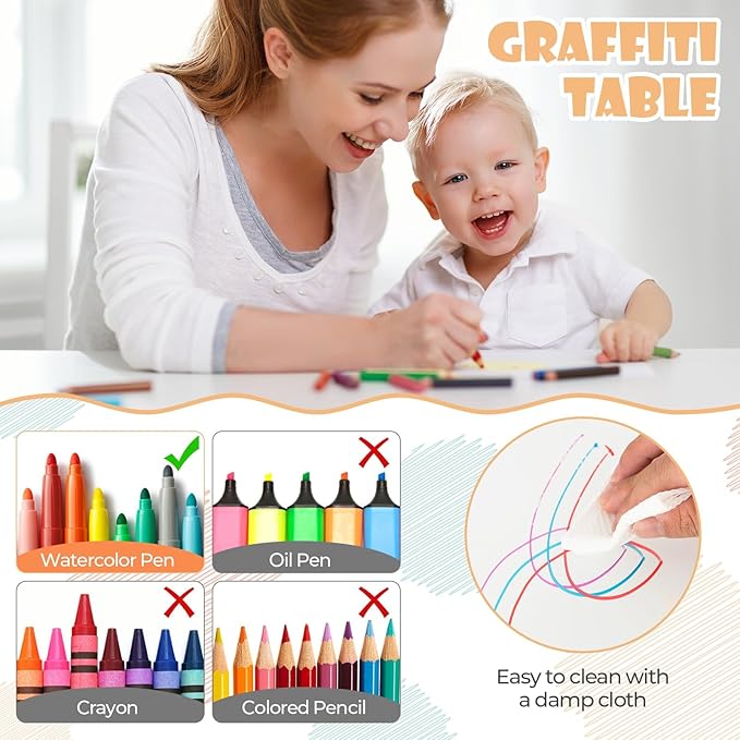 HONEY JOY Kids Table and Chair Set, Height Adjustable Children Activity Table and 4 Chairs Set w/Erasable Graffiti Desktop, Toddler Table and Chair Set for Daycare, Classroom, Home (Natural)