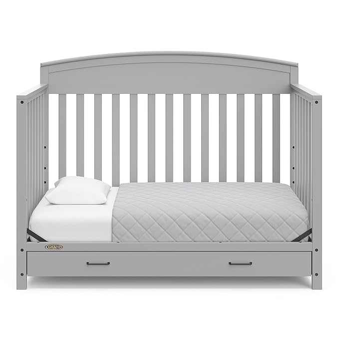 Graco Benton 5-in-1 Convertible Crib with Drawer (Pebble Gray) -Converts from Baby Crib to Toddler Bed, Daybed and Full-Size Bed,Fits Standard Full-Size Crib Mattress, Adjustable Mattress Support Base