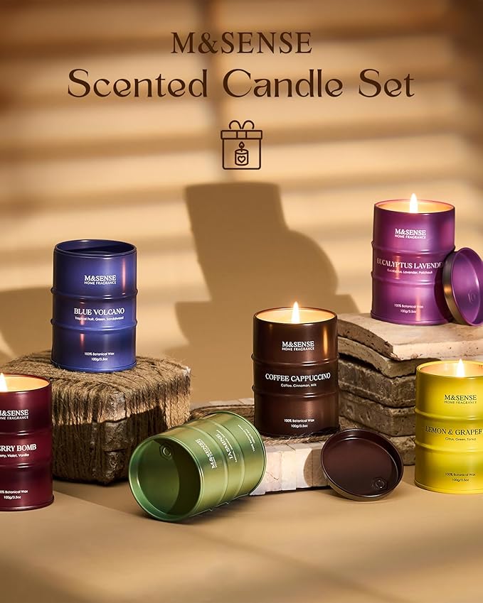 Mini Candle Set | Scented Candles Set|6 Pack Candles for Home Scented Candle,Lemon Grapefruit Eucalyptus Lavender Jasmine Coffee Cherry Candle,Gift Set for Women and Men,Soy Wax 21 oz 105 Hour