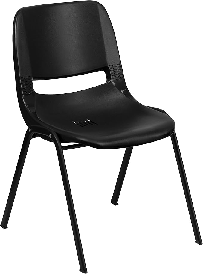 EMMA + OLIVER Black Ergonomic Shell Student Stack Chair - Classroom Chair/Office Guest Chair