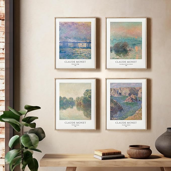 EVOLE HOME Claude Monet Giclée Art Print Set - 4 Unframed 11x14 Inch Impressions on Premium Matte Art Paper Artwork for Living Room Bedroom Dining Room Decor