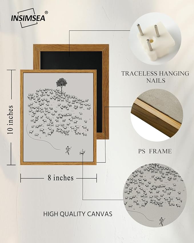 InSimSea Framed Wall Art for Living Room Minimalist Framed Wall Art Room Decor Vintage Landscape Flock of Sheep Home Decor Lamb Artwork Painting Inspiring Christian Wall Art Decor Canvas Prints 8x10in