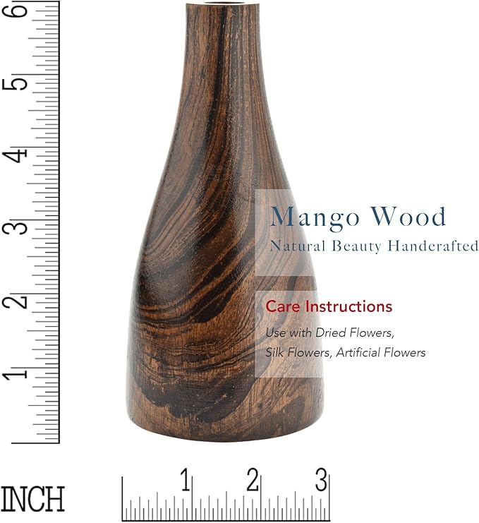 Aeravida Artistic Grain Pattern Natural Mango Tree Wood Flower Vase | Mango Tree Wood Flower Vase | Handmade Home Office Table Vase| Flower Vases Decorative for Living Room (1PCS)
