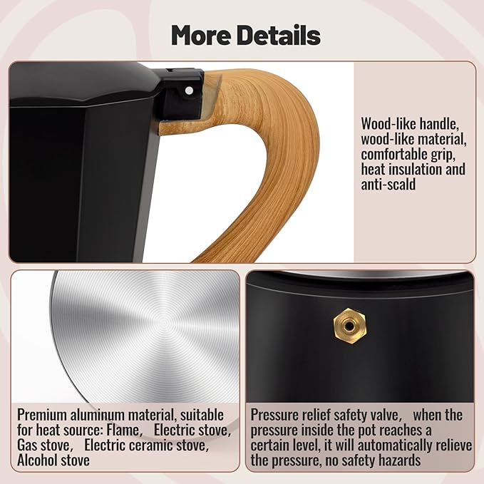 9 Cup Aluminum Moka Pot Classic Stovetop Espresso Coffee Maker 450ml 15oz Coffeemaker Percolator Mocha Pot Greca Coffee Maker Cafe Makers for Italian and Cuban Café Brewing Black