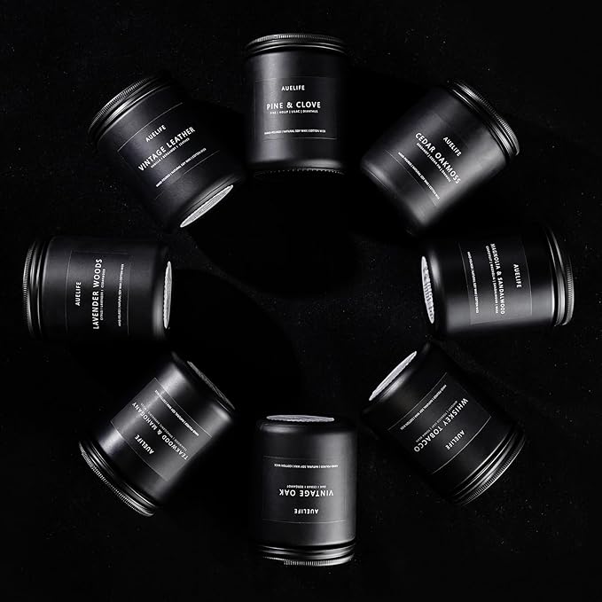 Scented Candles Set | Gifts for Men - 6Pack Candle Set - Masculine Candle, Soy Candles for Home Scented, Aromatherapy Gift - Fragrance of Smoke Vanilla/Leather/Mahogany/Tobacco/Oak/Amber Patchouli