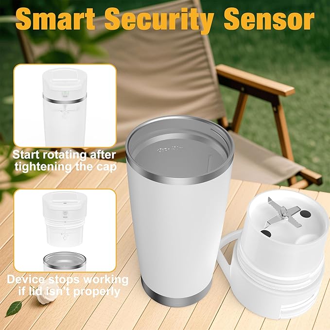 Portable Personal Blender 24oz Vacuum Cup Cordless Blender for 120 Watt Rechargeable Personal Size blender With Stainless Steel Bottle Ideal For-Shakes and Smoothies, BPA Free (White）