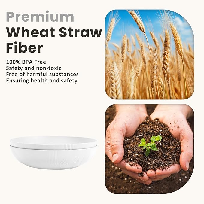 Homienly Wheat Straw Bowls,Large Salad Bowls Set of 2,Big bowls 60 OZ, Unbreakable Serving Bowls, Bowl Plates, Microwave & Dishwasher Safe Bowl Set for Outdoor, Kitchen, Serving, Camping (White)