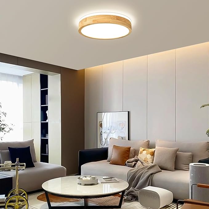 Modern Dimmable Wood Flush Mount Ceiling Light, 2700K-6000K 5CCT Round Close to Ceiling Lighting Fixtures, Minimalist LED Ceiling Lamp for Bedroom, Kitchen, Hallway, Living Room-15.74in