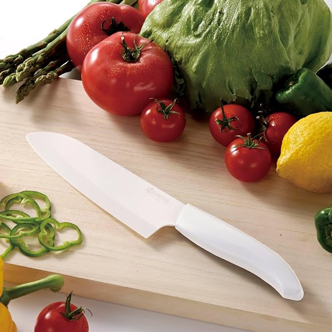 Kyocera Revolution 5-1/2-inch Santoku Ceramic Knife, White Handle, White Blade, 5.5-inch