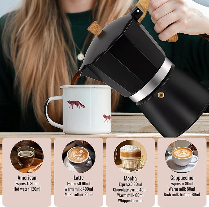 12 Cup Aluminum Moka Pot Classic Stovetop Espresso Coffee Maker 600ml 20oz Coffeemaker Percolator Mocha Pot Greca Coffee Maker Cafe Makers for Italian and Cuban Café Brewing Black