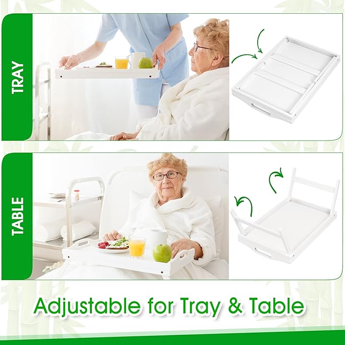 Bed Tray Table Folding Legs with Handles Breakfast Food Tray for Sofa,Bed,Eating,Drawing,Platters Serving Lap Desk Snack Tray (White Medium)