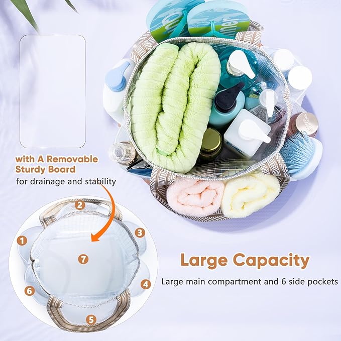 Mesh Shower Caddy Portable for College Dorm Room Essentials with Waterproof Phone Pouch, Shower Bag with Reinforced Bottom for Beach,Camping, Swimming,Gym, Quick Dry Toiletry Bag with 6 Pockets