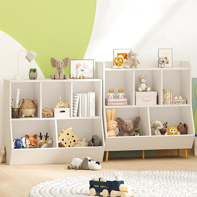 oneinmil Kids Bookshelf, Toy Storage Cubby, Children's Toy Shelf, 35.4" L Storage Cabinet, Fit for Children's Room, Hallway, Kindergarten and Playroom, White
