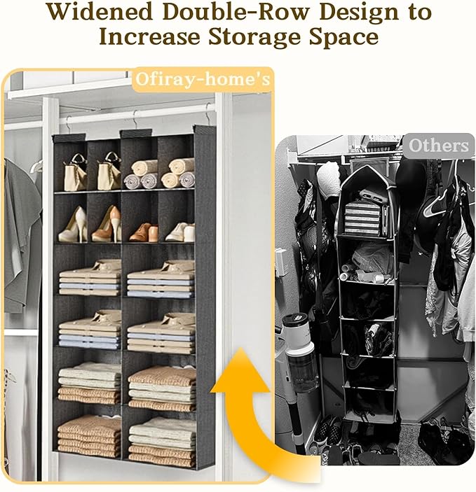 6 Tier Hanging Closet Organizer, 16 Compartments Sweater Organizer for Closet with 3 Sturdy Hooks, Closet Organizers and Storage, Wardrobe, Rv, Garment Rack, Grey