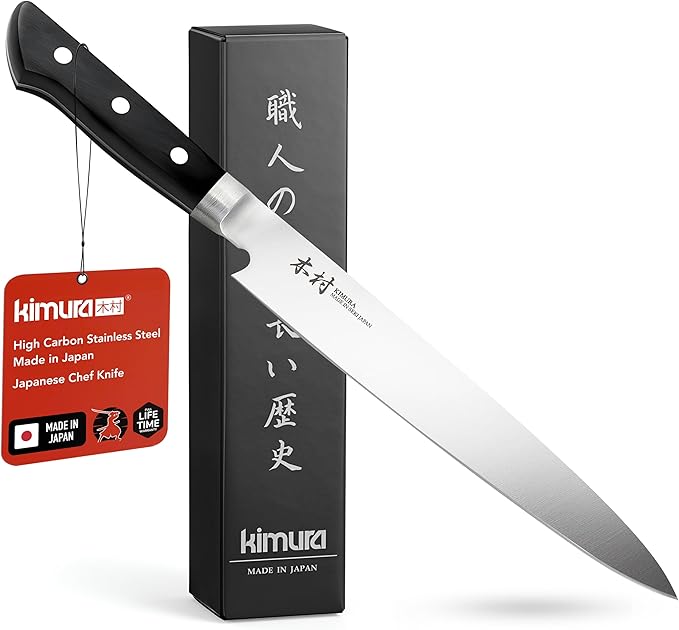 Kimura Sushi Knife, [Made in Japan], 8 inch Professional Chef Knife, Ultra Sharp High Carbon Molybdenum Stainless Steel Kitchen Knives, Chefs Knives with Ergonomic Handle - Japanese Sashimi