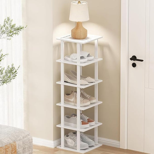 White Bamboo Shoe Rack - Vertical Shoe Rack for Small Spaces