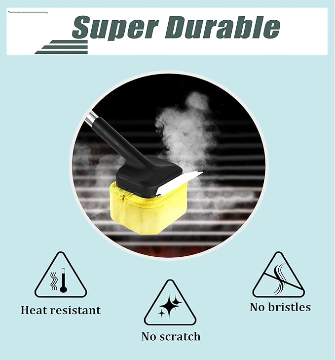 Hairless Grill Brush Set, with Scraper Heat-Resistant Cloth Brush Head and Stainless Steel Spring Brush Head Removable and Replaceable,Suitable for Cast Iron and Stainless Steel Grates