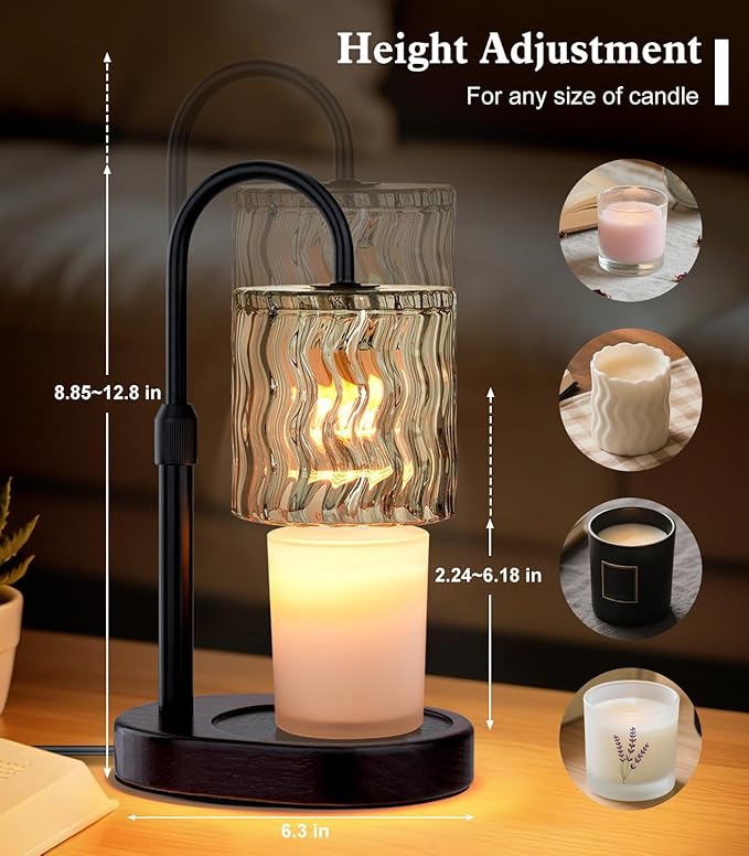 Candle Warmer Lamp Electric Timer: Dimmable Candles Warming Lamps - Height Adjustable Burner Jar - No Flame Scented Melts Wax - All Candle Jars Home Decor Table Light