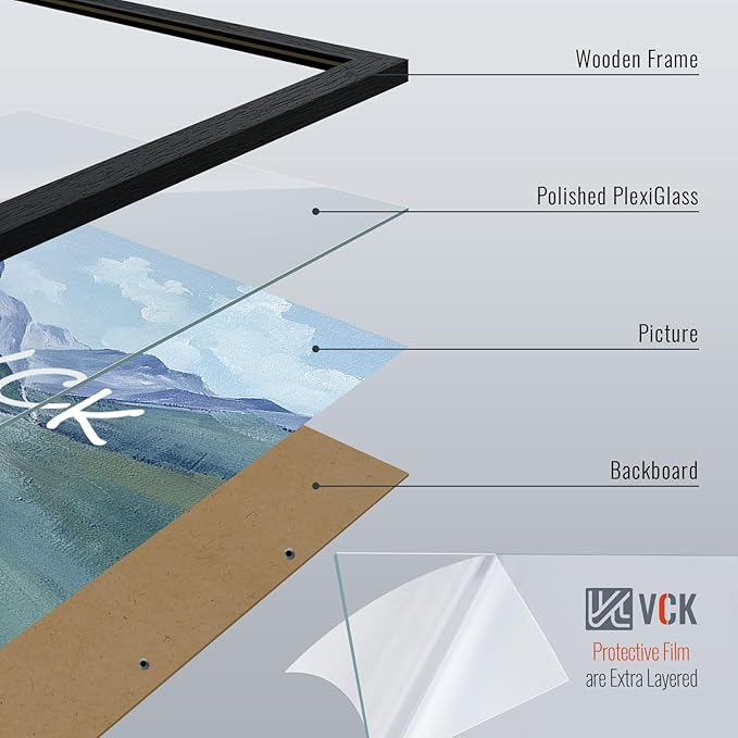 VCK 22x28 Poster Frame Set of 4 - Black, Gallery-Quality Wood Picture Frames, 1.1-Inch Wide Border, Polished Plexiglass, Vertical or Horizontal Wall Display for Photo/Art/Prints, Black