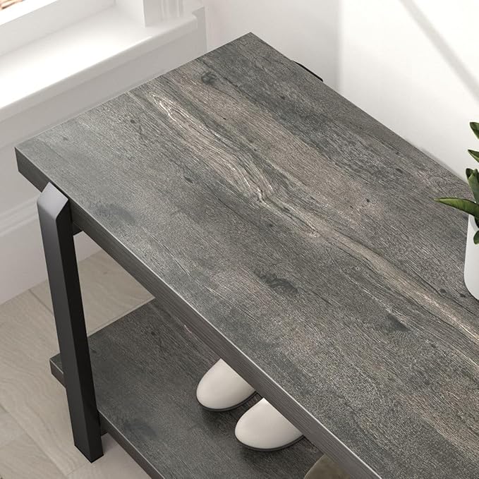 EXCEFUR Industrial Entryway Bench with Storage, Rustic Wood and Metal Shoe Rack Bench Seat, 47 Inch Grey