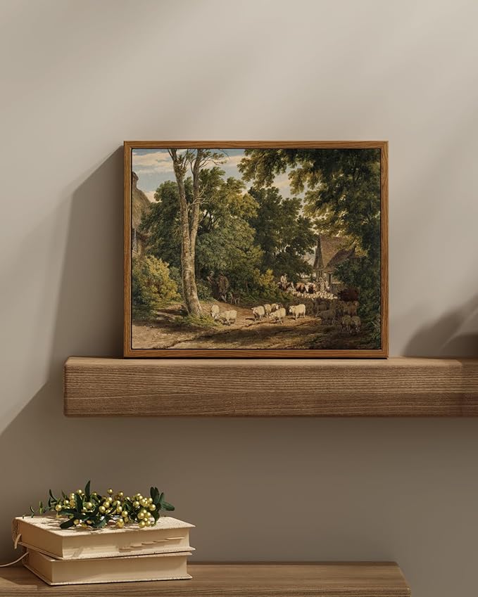 InSimSea Framed Canvas Wall Art Vintage Decor, Room Decor Classical Countryside Landscape Watercolor Painting, Canvas Prints Wall Art for Living Room Badroom Farmhouse Bathroom, 9"x11"