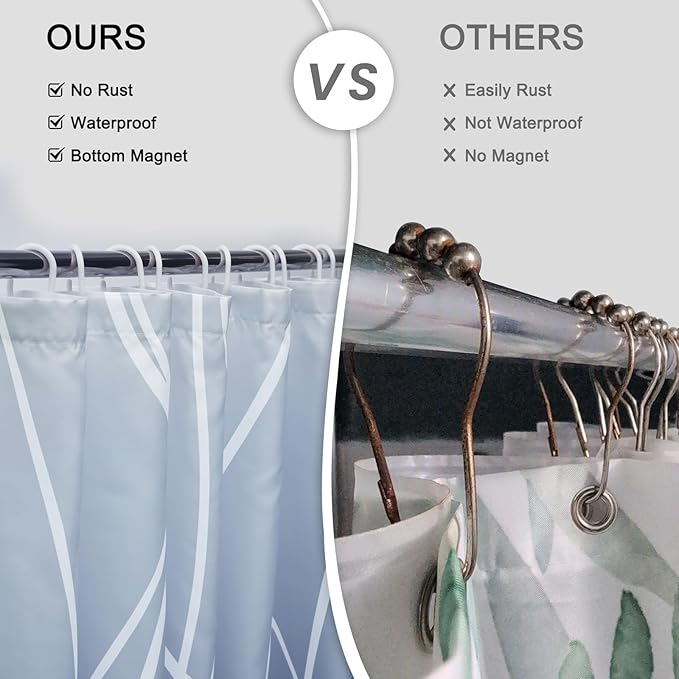 Punkray Ombre Blue Shower Curtain for Bathroom with Hooks, White Shower Curtain Set, Stripe Bath Curtains Decorative Shower Curtains Water Repellent Washable, 72 x 84