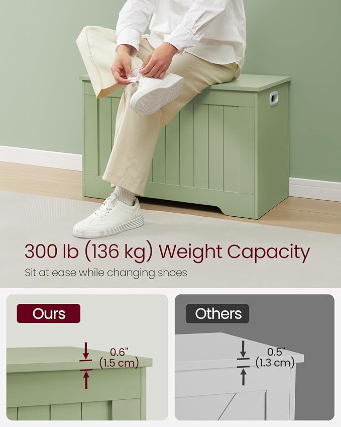 VASAGLE Storage Chest, 29.9 Inches Width Storage Bench, Entryway Bench with 2 Safety Hinges, Shoe Bench, Farmhouse Style, for Entryway, Bedroom, Living Room, Laurel Green ULHS011C01