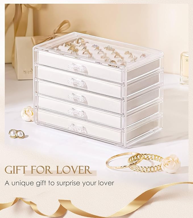 Homde Jewelry Box Acrylic for Home: Necklace Ring Organizer for Women in Vanity - Large Bracelet Earring Holder with Compartments