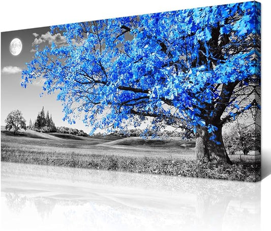 Wapluam Large Canvas Wall Art For Living Room Modern Wall Decor For Bedroom Black And White Wall Paintings Blue Tree Scenery Wall Pictures Prints Artwork Office Decor Aesthetic Home Decor 30" X 60"