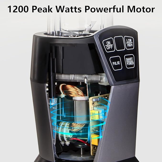 Liebe&Lecker Smoothie Blender with 1200W-Peak-Watts, Powerful Smoothie Maker Smart Technology Blended Frozen Fruit for Smoothies, with BPA Free 28-oz To-go Cup and 50-oz Jar
