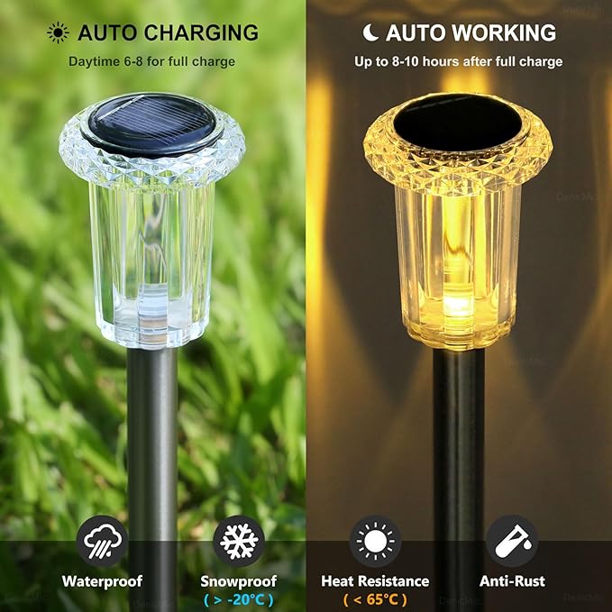 Solar Lights Outdoor 15 Pack Solar Pathway Lights LED Waterproof Stainless Steel Garden Stake for Yard, Outside, Walkway, Sidewalk, Driveway, Lawn (Warm White)