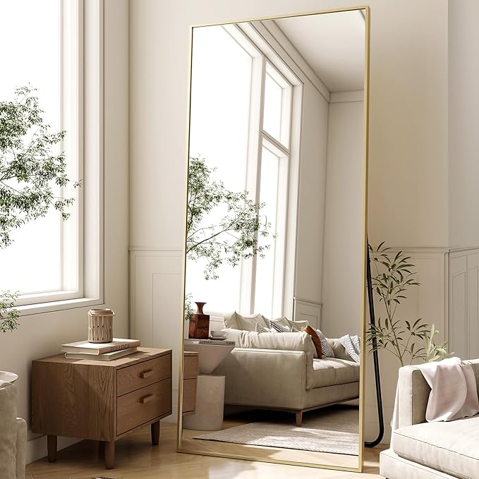 HARRITPURE 68" x 24" Full Length Mirror - Rectangle Aluminun Alloy Frame Floor Mirrors for Entryway/Cloakroom/Bedroom Standing/Hanging,Gold