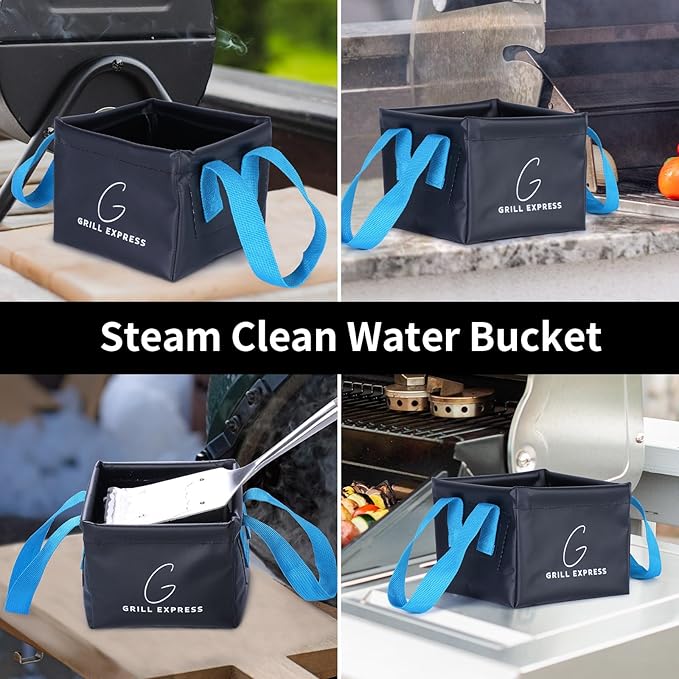 Collapsible Water Bucket for Grill Brush Heads, Durable Dunk Tank for Stainless-Steel Grates and Steam Grills (Bucket Only, No Brush Included)