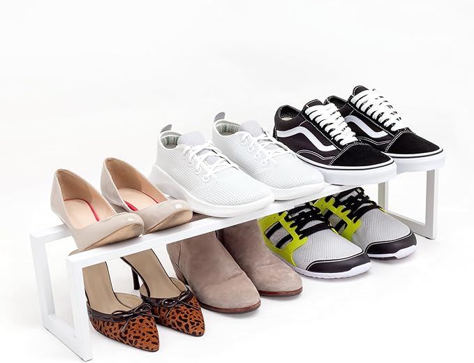 QUALIAZERO 2-Tier Expandable Shoe Rack – Durable Organizer Shelf for Entryways, Bedrooms, Bathrooms, and Laundry Rooms (GLACIER WHITE, 2 PACK)