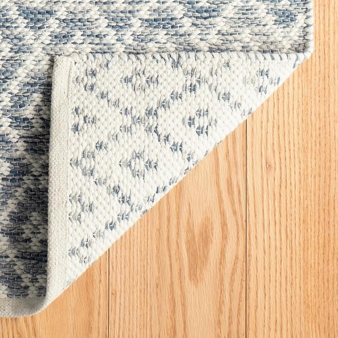 Dash & Albert Melange Diamond Blue Handwoven Cotton 8.5 X 11.5 Feet, Blue Geometric Pattern