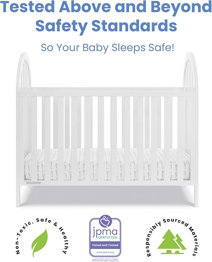 Delta Children Milano 4-in-1 Convertible Crib - Greenguard Gold Certified, Bianca White