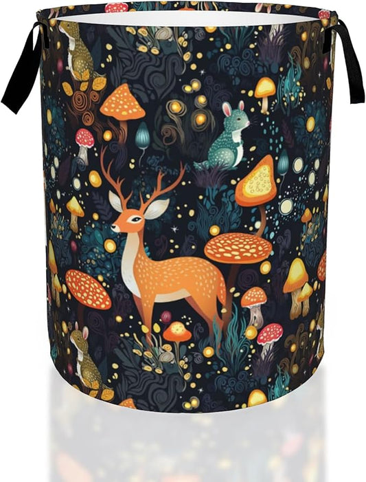 Laundry Hamper, Forest with Mushrooms Deer Laundry Basket,Waterproof Foldable Storage Bin for Bedroom,Clothes Organizer Basket,Toys Box 16x20 Inch