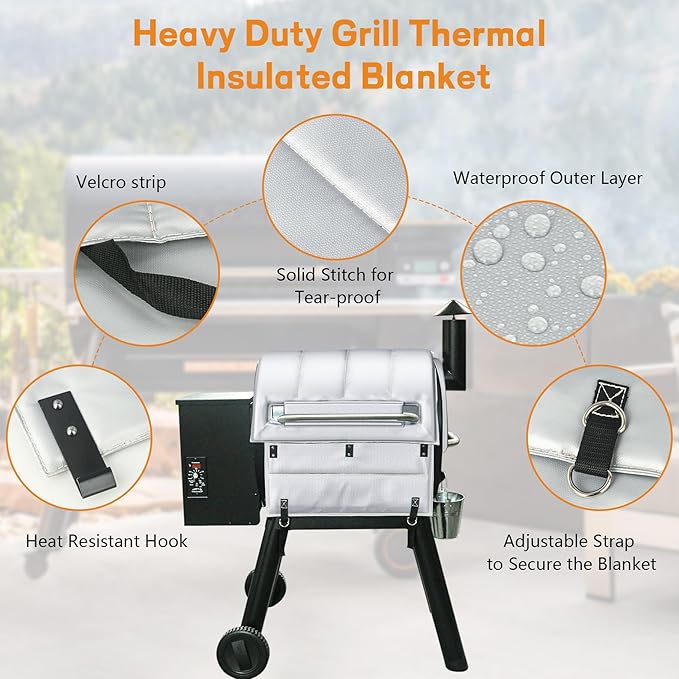 Insulation Blanket for Traeger Pro 22,Pro 575,Tailgater 20,Ironwood 650 and Lil' Tex Elite Wood Pellet Smoker Grill,BAC626 Pro 22/575 Insulation Blanket Grill Accessory for Winter Smoking,Silver