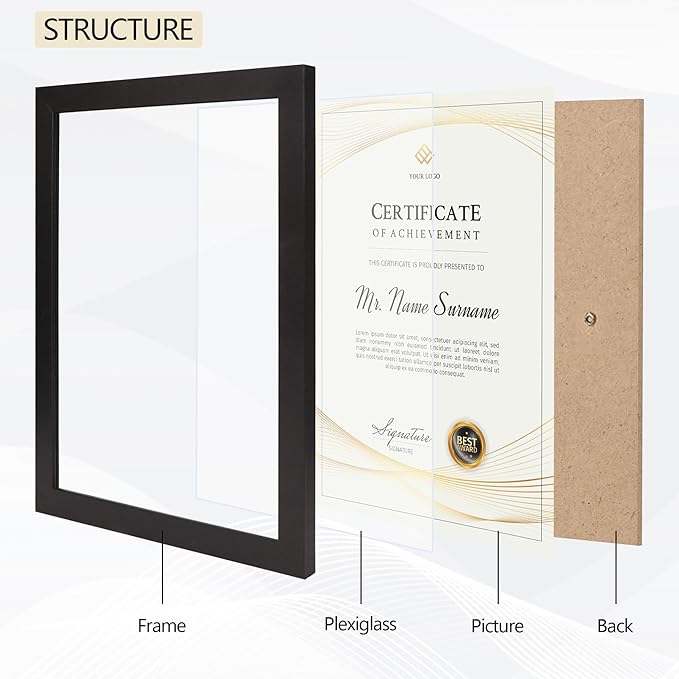 8.5x11 Picture Frame set of 6, Multi Certificate 8.5 by 11 Picture Frames Bulk, Document Diploma Award Frame for Wall Hanging or Tabletop Display, Black