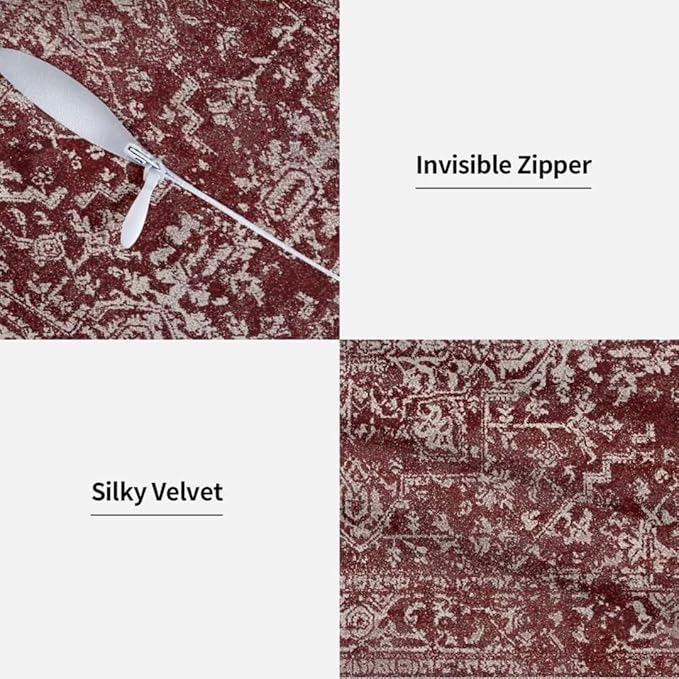 Boho Pillow Covers 20 x 20 Inch Set of 2, Bohemian Burgundy Carpet Pattern Decorative Throw Pillows Ethnic Rustic Farmhouse Cushion Cases Linen Gifts for Couch Sofa Outdoor Decor