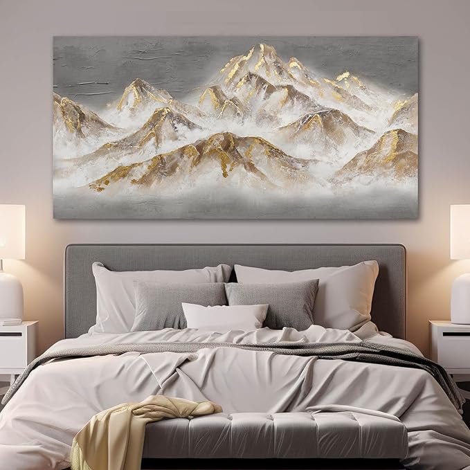 SDYA Mountain Wall Art Gold Pictures Wall Decor Grey Textured Poster for Living Room Dining Room Nature Wall Paintings for Bedroom 24x48 Inch