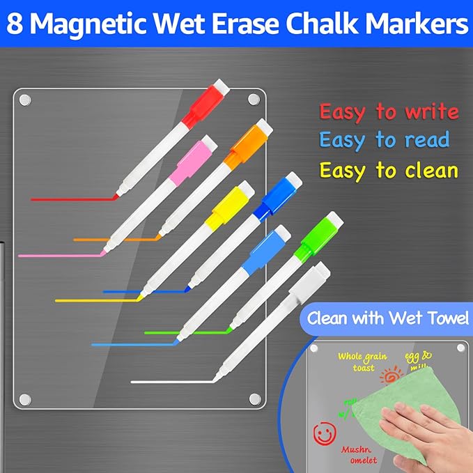 PigPotParty Clear Acrylic Magnetic Chore Chart and Blank Memo Whiteboard for Fridge, 2 Pack 9.5"x12" Dry Erase Board to Do List Meal Planner for Adult Teens Kids Family, Include 8 Markers & 1 Towel
